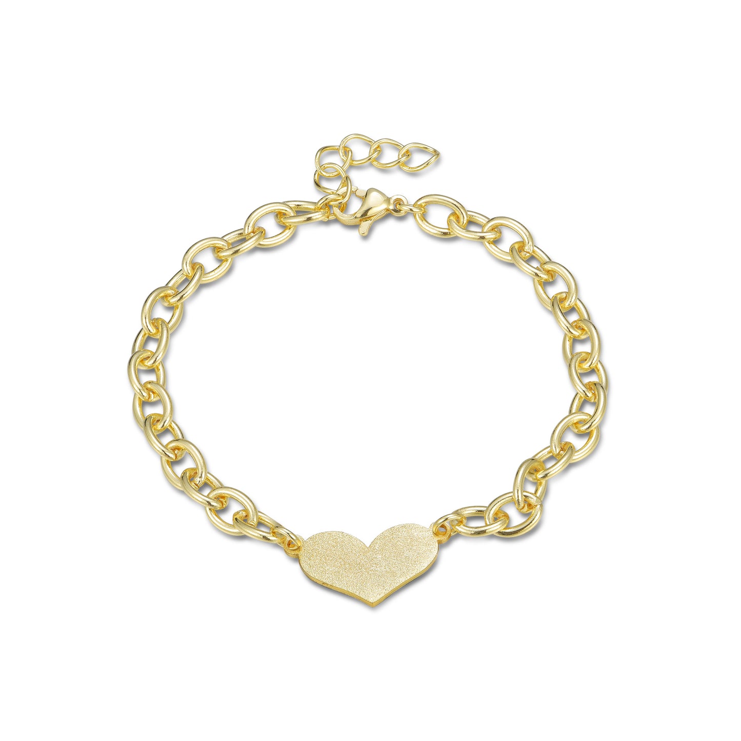 Gold Plated Brass Link Bracelet With Center Heart