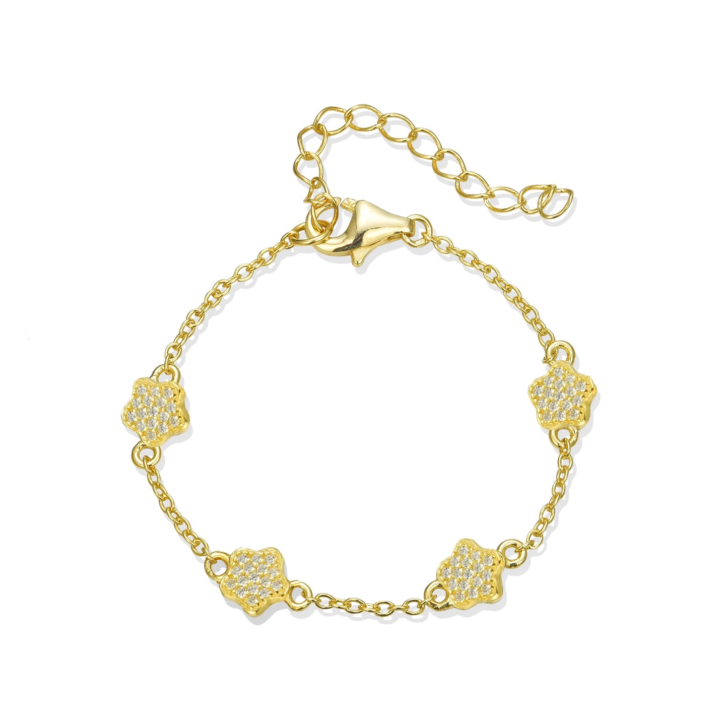 Gold Plated Sterling Silver Micropave CZ Small Flower Station Bracelet