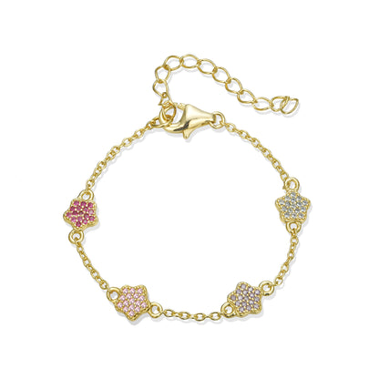 Gold Plated Sterling Silver Micropave CZ Small Flower Station Bracelet