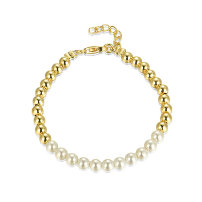 Gold Plated Sterling Silver 4mm Beads and Shell Pearls Bracelet