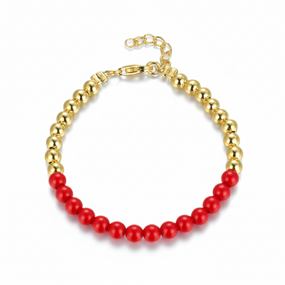 Gold Plated Sterling Silver 4mm Beads and Shell Pearls or Red Beads Bracelet