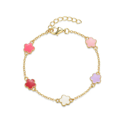 Gold Plated Sterling Silver Colored Enamel Flower Station Bracelet