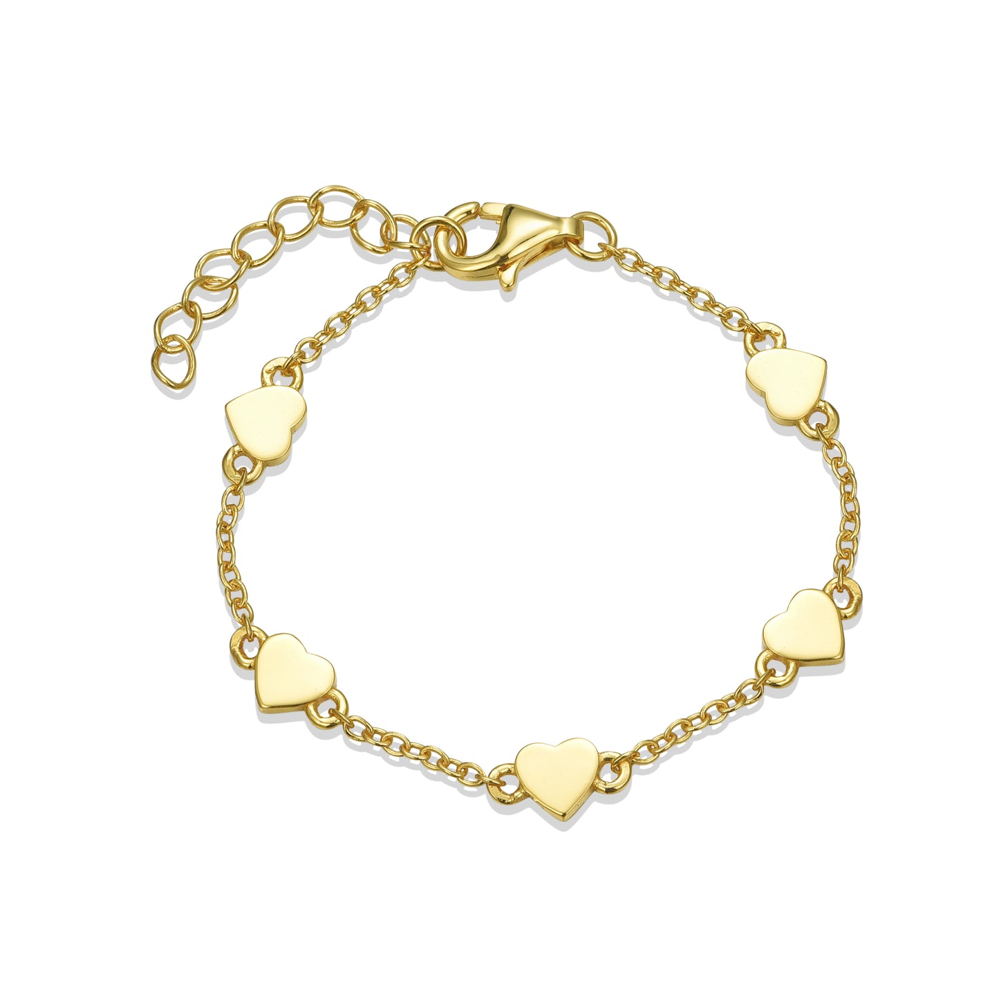 Gold Plated Sterling Silver Shiny Heart Station Bracelet