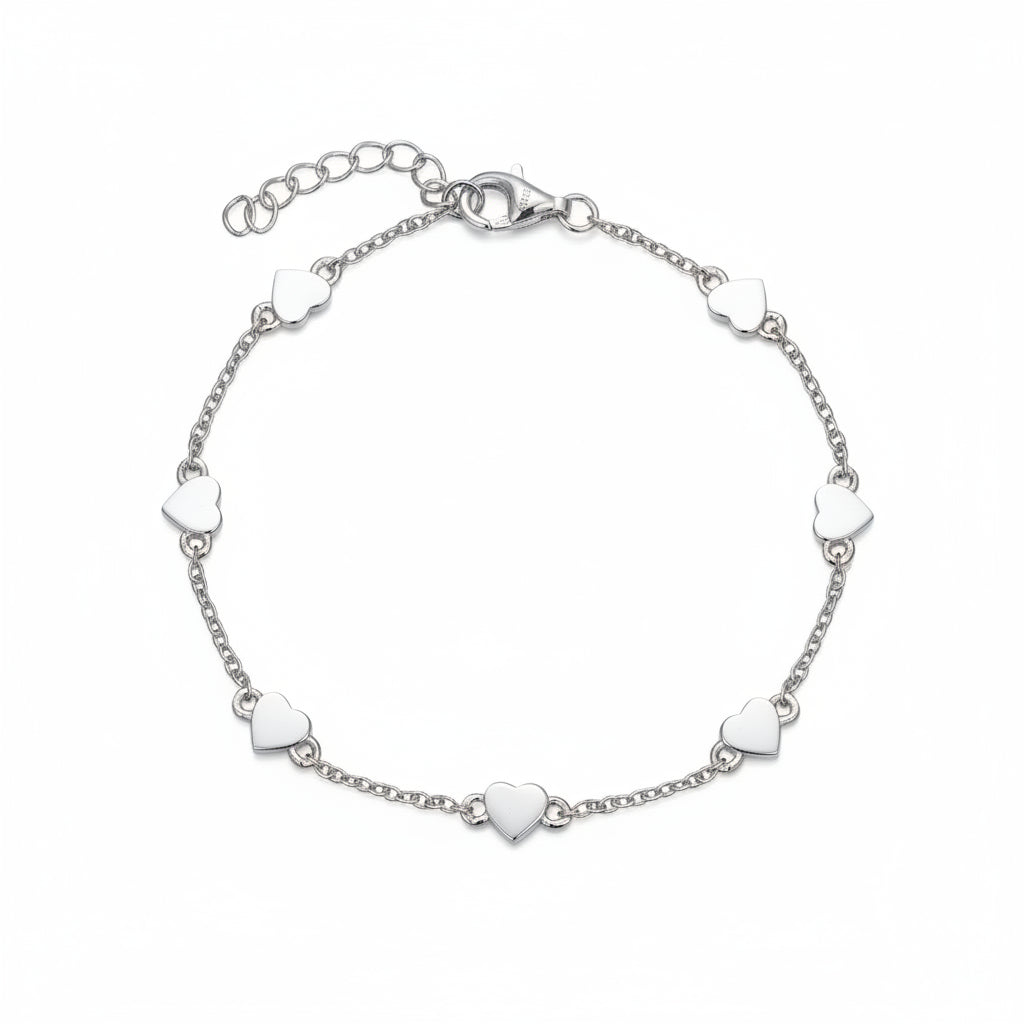 Gold Plated Sterling Silver Shiny Small 5mm Heart Station Bracelet