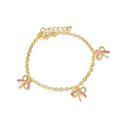 Gold Plated Sterling Silver Micropave Bowknot CZ Bracelet