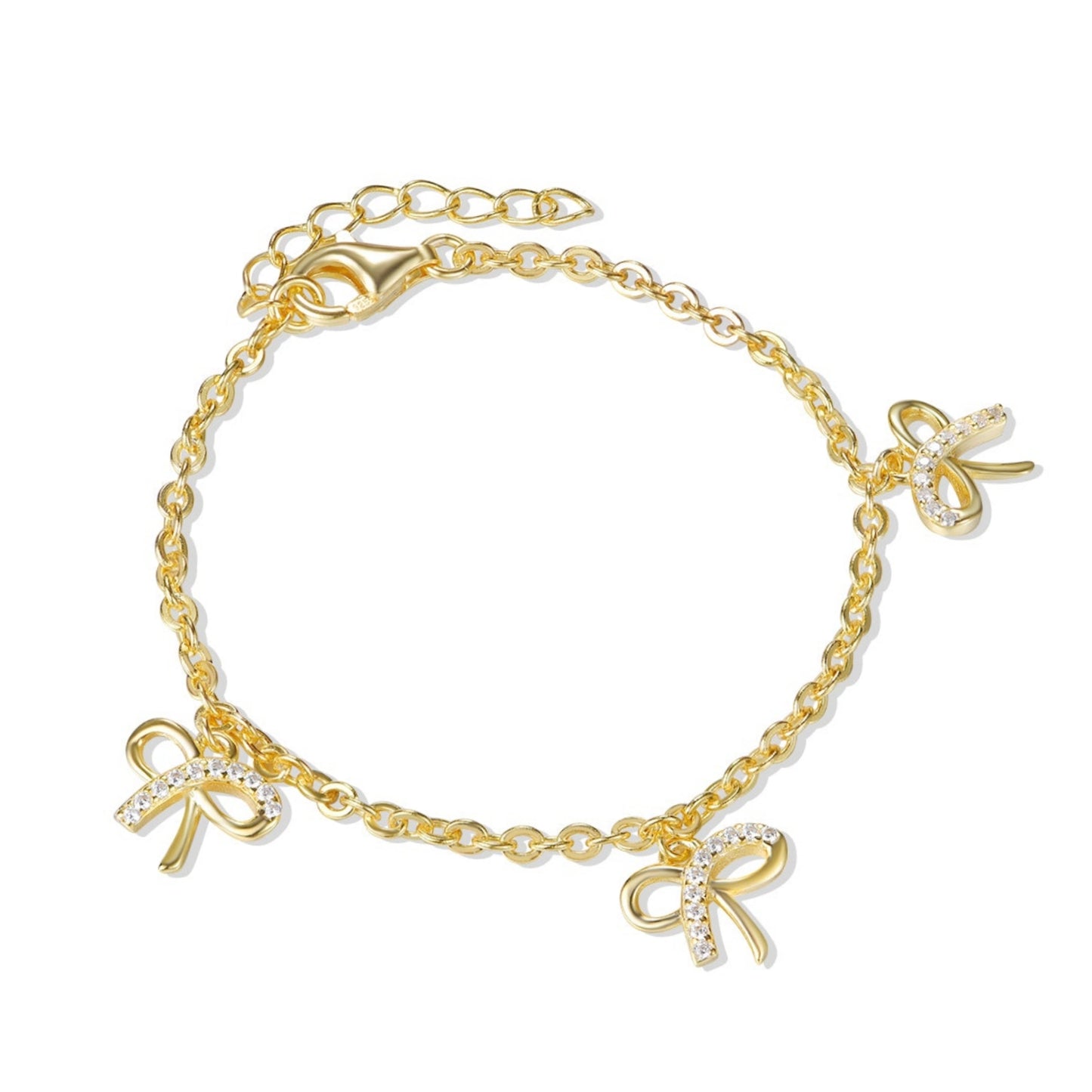 Gold Plated Sterling Silver Micropave Bowknot CZ Bracelet