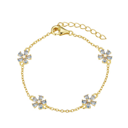 Sterling Silver Gold Plated CZ Flower Station Bracelet