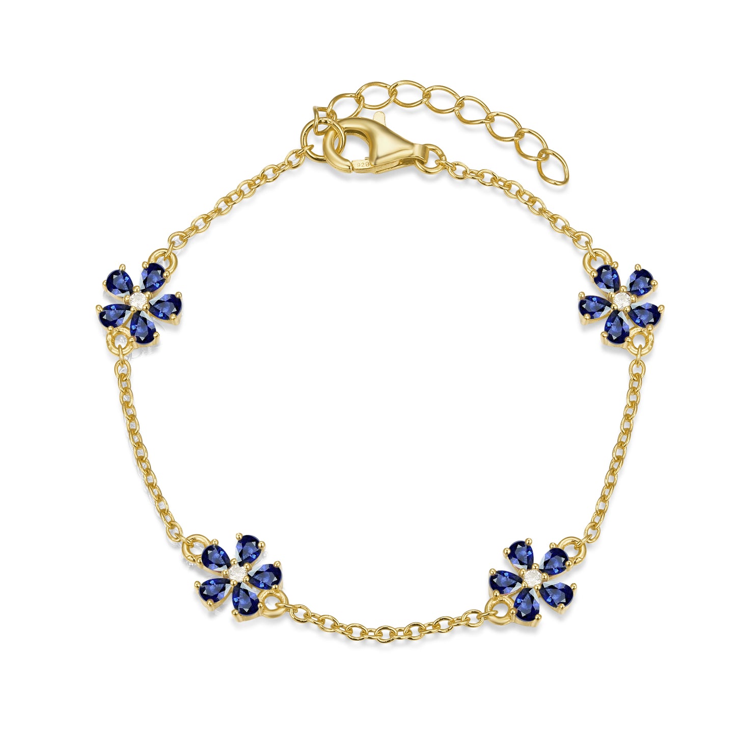 Sterling Silver Gold Plated CZ Flower Station Bracelet