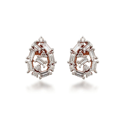 10K Rose Gold Diamond Baguettes Teardrop Stud Earrings