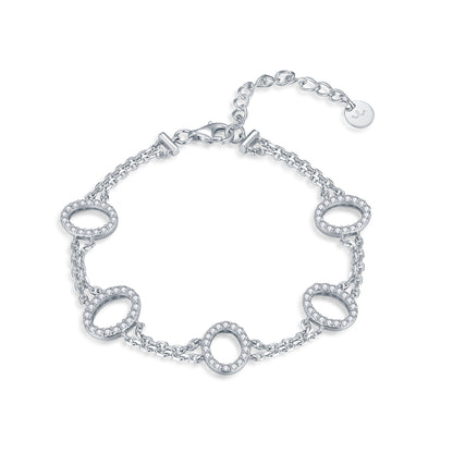 Sterling Silver CZ Ovals Bracelet on Double Chain