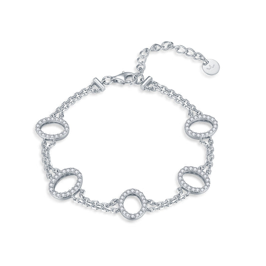 Sterling Silver CZ Ovals Bracelet on Double Chain