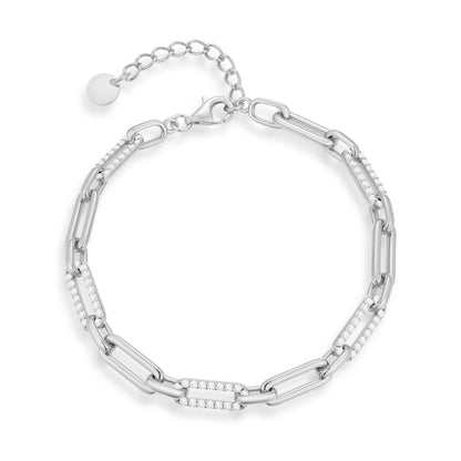 Sterling Silver CZ Paperclip Link Bracelet with Extension