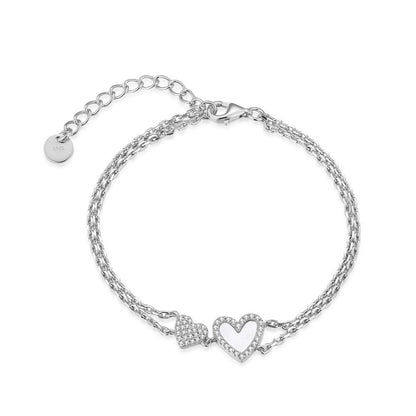 Sterling Silver Micropave Two Strand Double Heart Bracelet