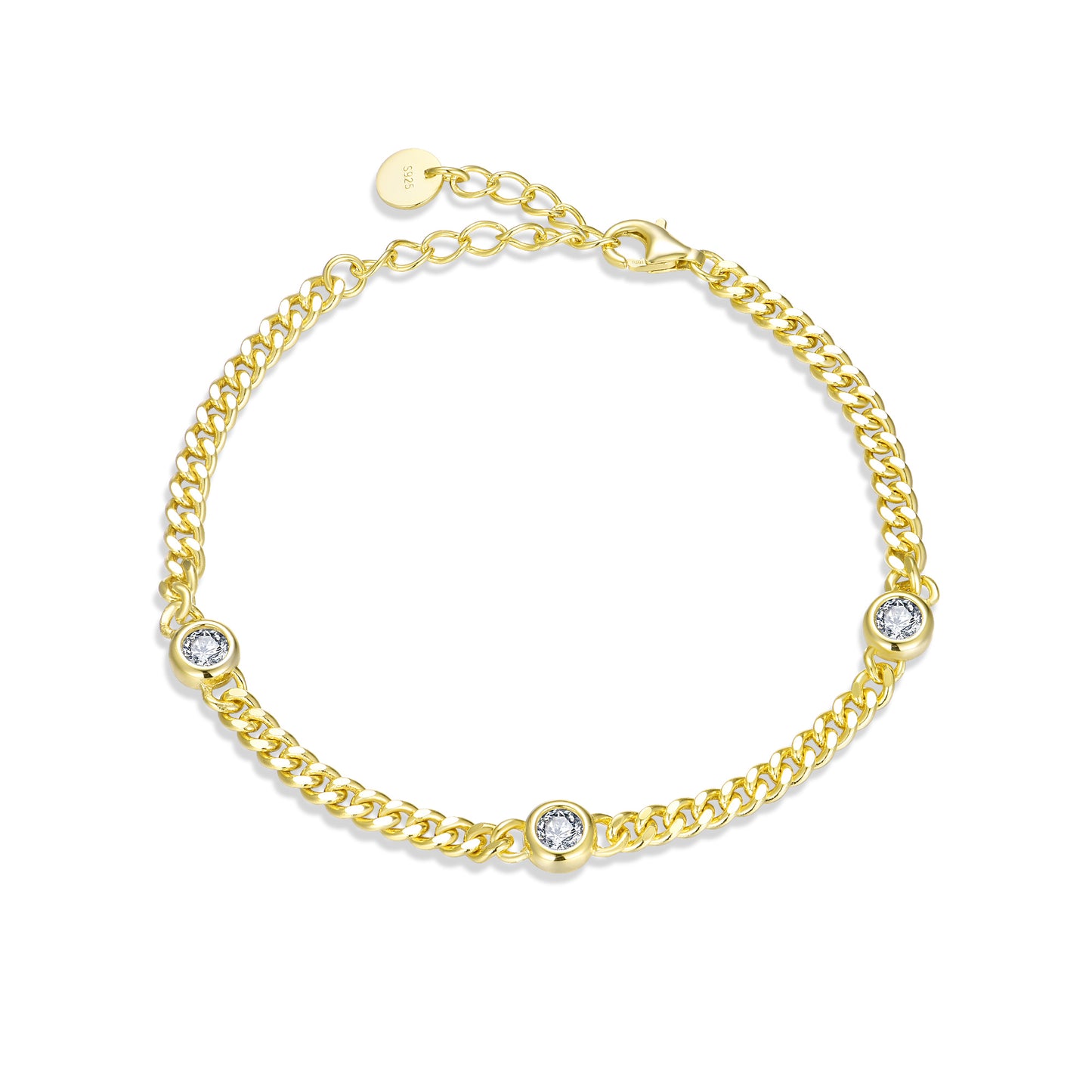 Sterling Silver Cuban Chain and Bezel Set CZ Bracelet