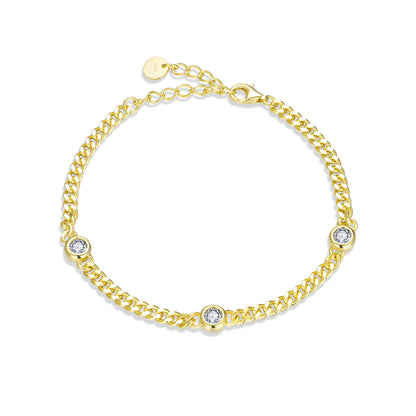 Sterling Silver Cuban Chain and Bezel Set CZ Bracelet