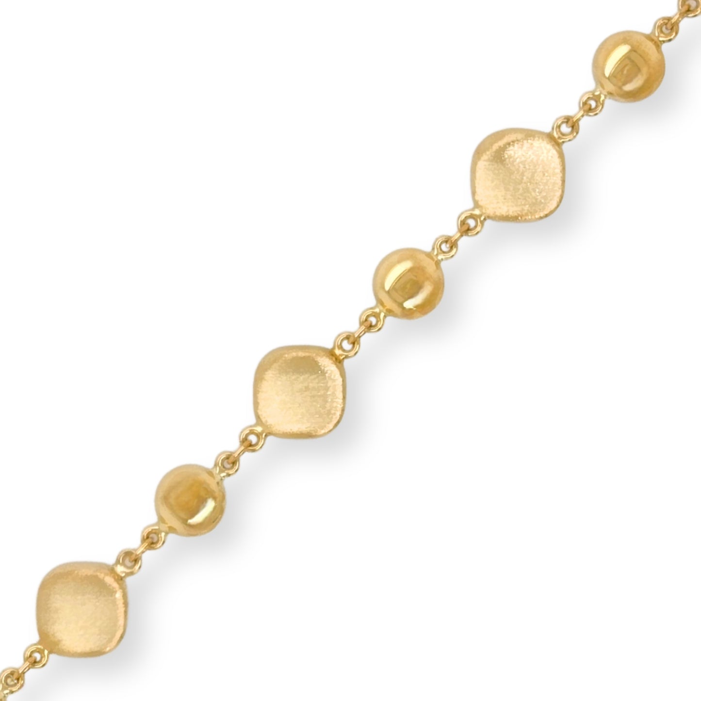 14k Alternating Brushed Gold Diamond Shapes and Shiny Balls Bracelet