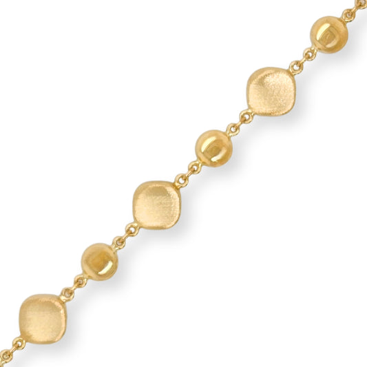 14k Alternating Brushed Gold Diamond Shapes and Shiny Balls Bracelet