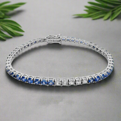 14K White Gold Ombre Sapphire Tennis Bracelet