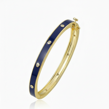 Gold Plated CZ Bangle - Enamel Accent Bracelet