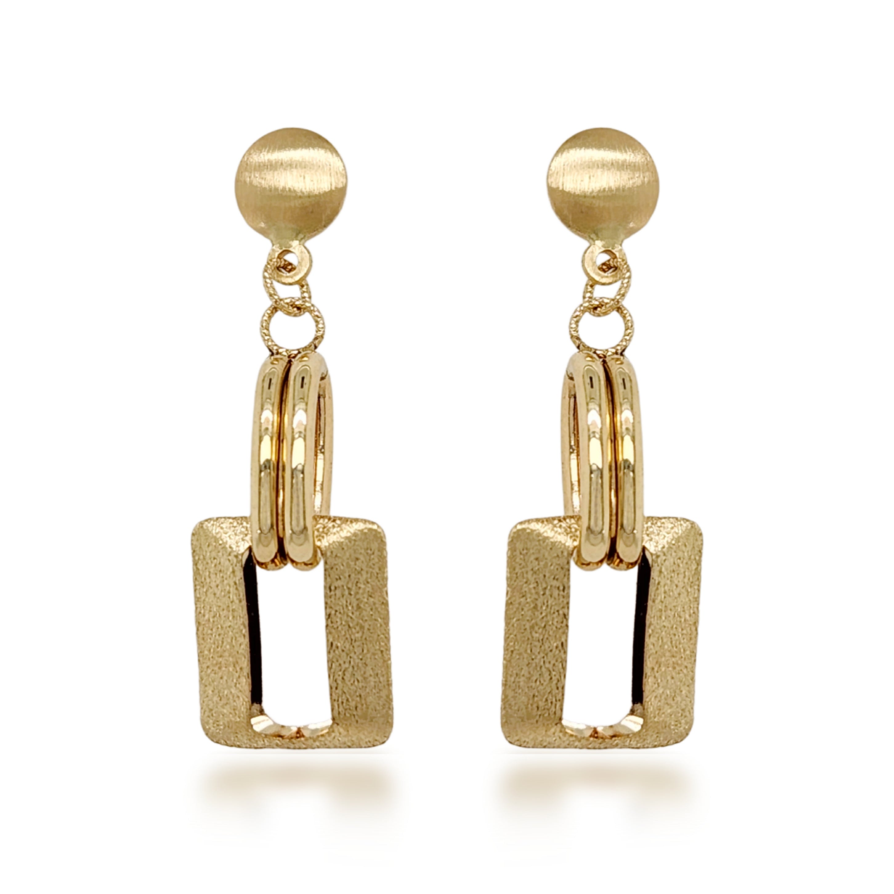 14K Brushed Gold Dangling Rectangular Shape Earrings – HK Jewels