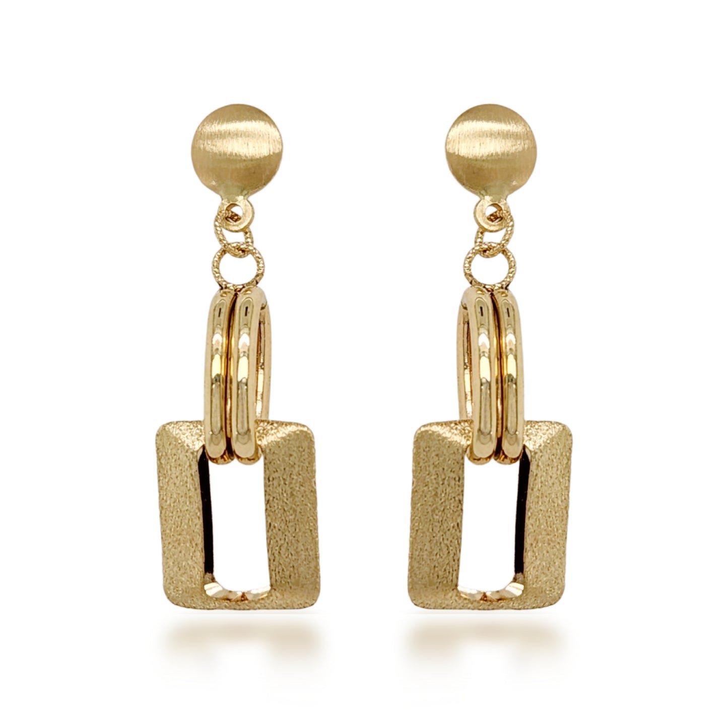 14K Brushed Gold Dangling Rectangular Shape Earrings