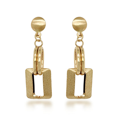 14K Brushed Gold Dangling Rectangular Shape Earrings