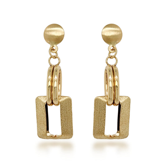 14K Brushed Gold Dangling Rectangular Shape Earrings