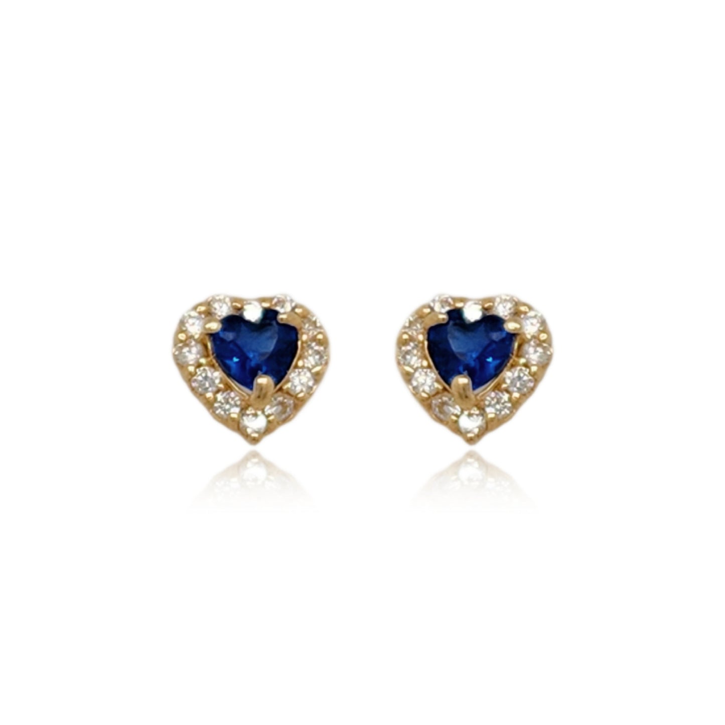 14k Gold Colored CZ Heart Stud Earrings