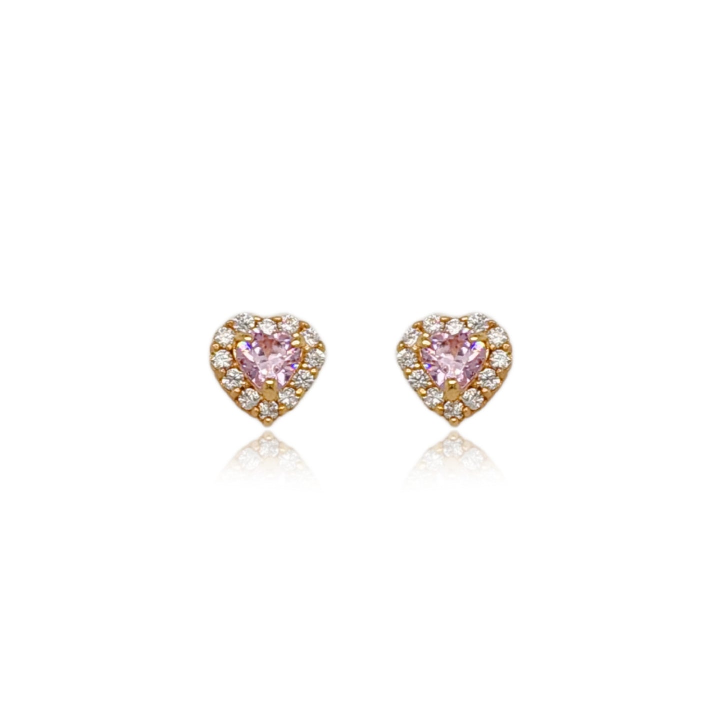 14k Gold Colored CZ Heart Stud Earrings