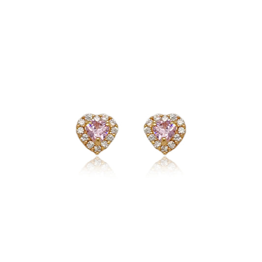 14k Gold Colored CZ Heart Stud Earrings