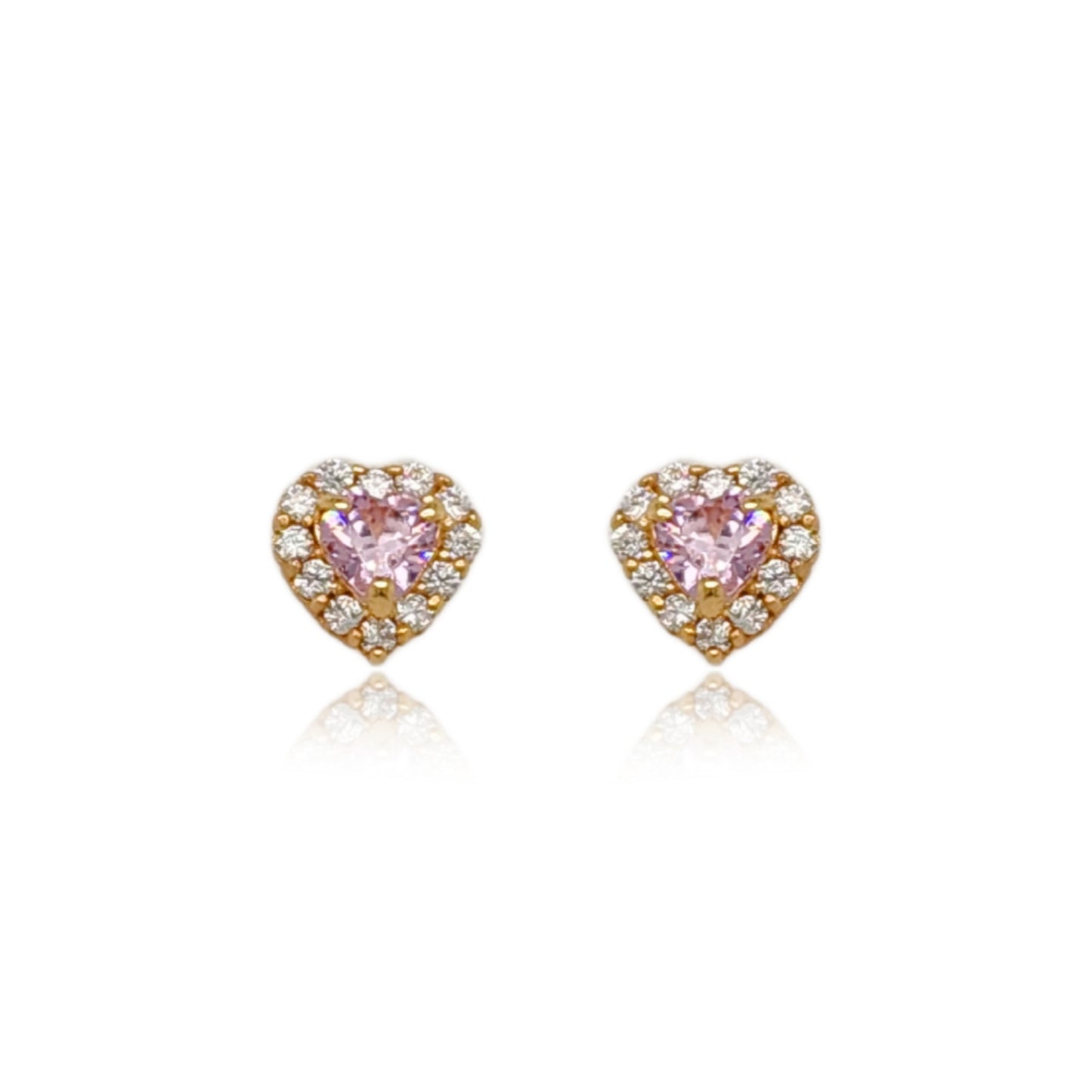 14k Gold Colored CZ Heart Stud Earrings