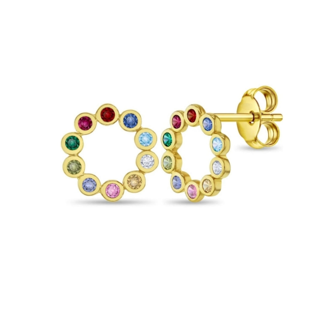 Surgical Steel Multicolor CZ Circle Stud Earrings