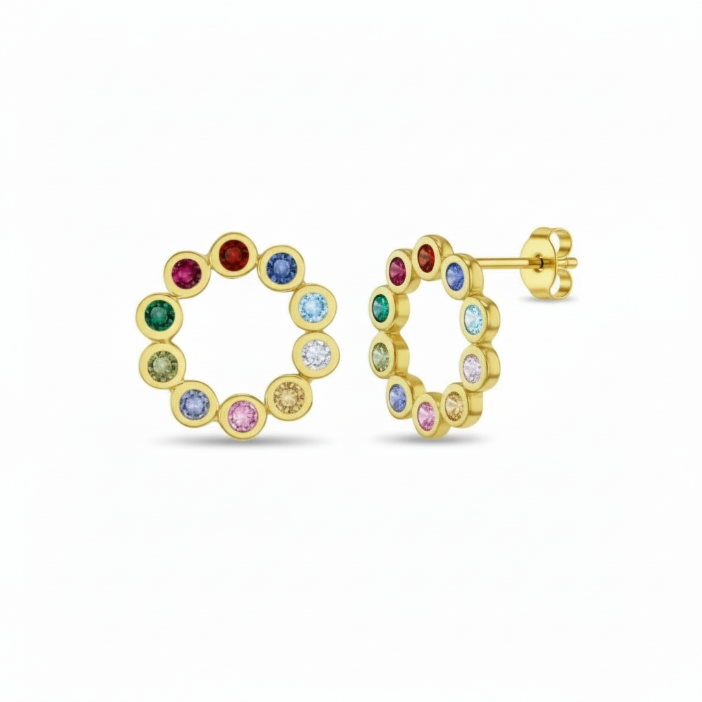 Surgical Steel Multicolor CZ Circle Stud Earrings