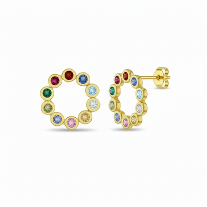 Surgical Steel Multicolor CZ Circle Stud Earrings