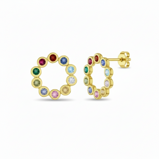 Surgical Steel Multicolor CZ Circle Stud Earrings