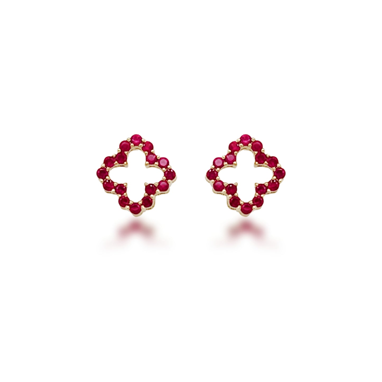 10K Gold Ruby or Sapphire Clover Outline Stud Earrings