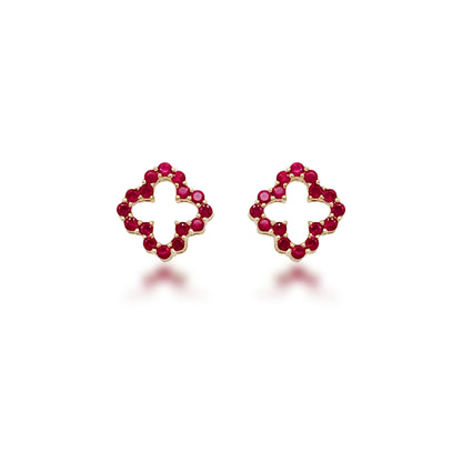 10K Gold Ruby or Sapphire Clover Outline Stud Earrings