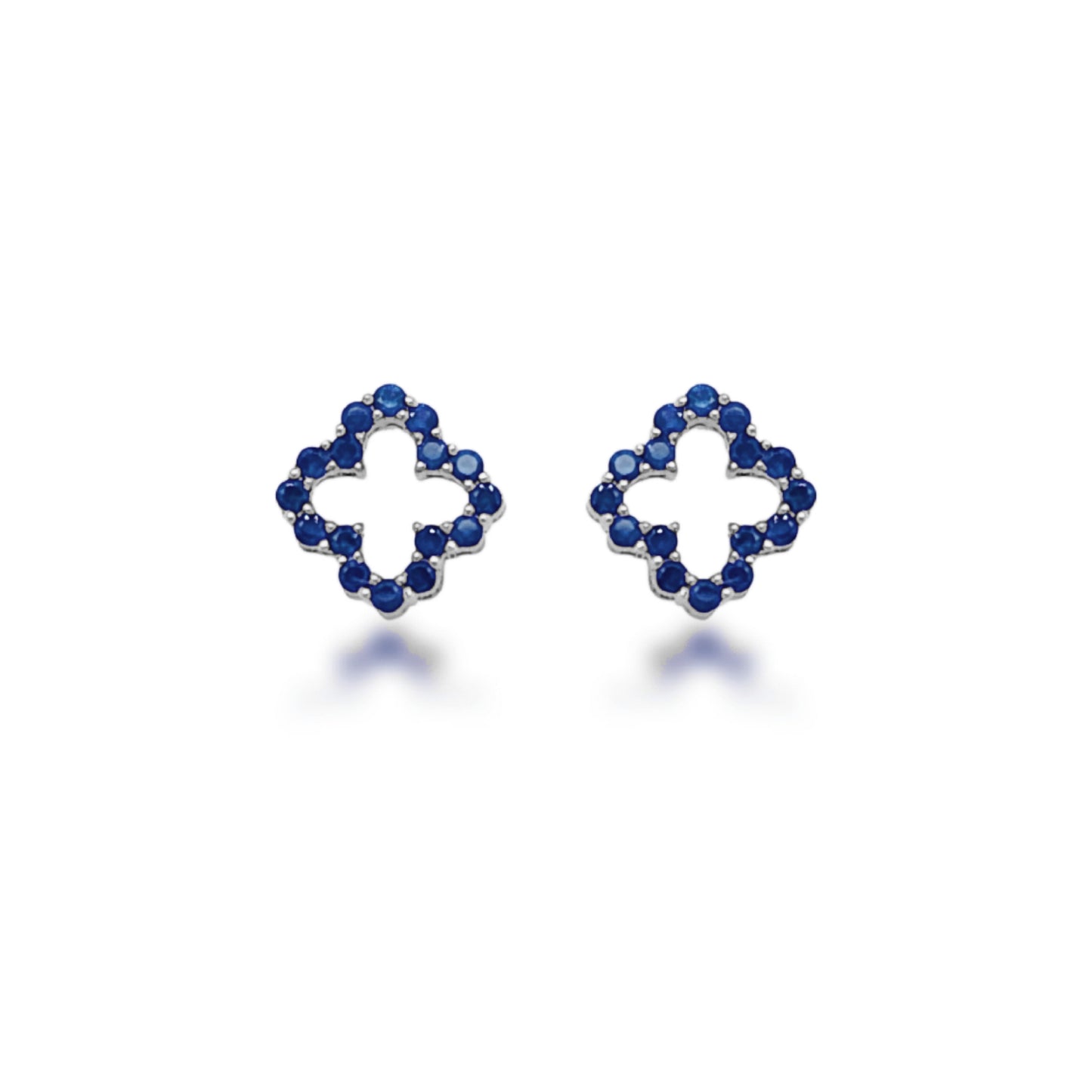 10K Gold Ruby or Sapphire Clover Outline Stud Earrings