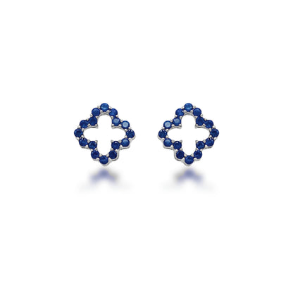 10K Gold Ruby or Sapphire Clover Outline Stud Earrings