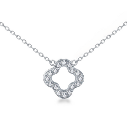 Sterling Silver CZ Outline Clover Necklace