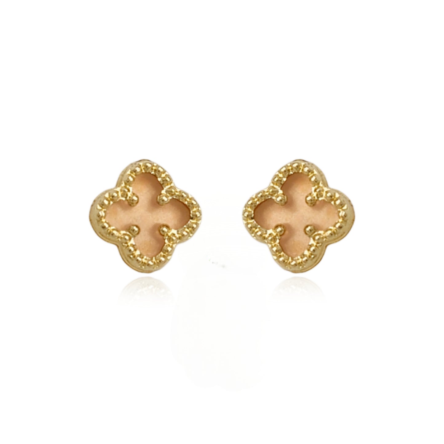 14k Gold Pink Mother of Pearl Clover Stud Earrings