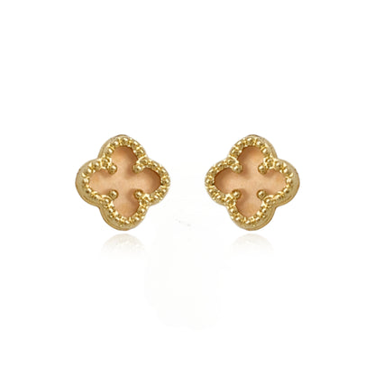 14k Gold Pink Mother of Pearl Clover Stud Earrings