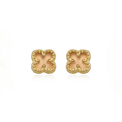 14k Gold Pink Mother of Pearl Clover Stud Earrings