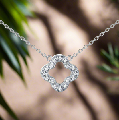 Sterling Silver CZ Outline Clover Necklace