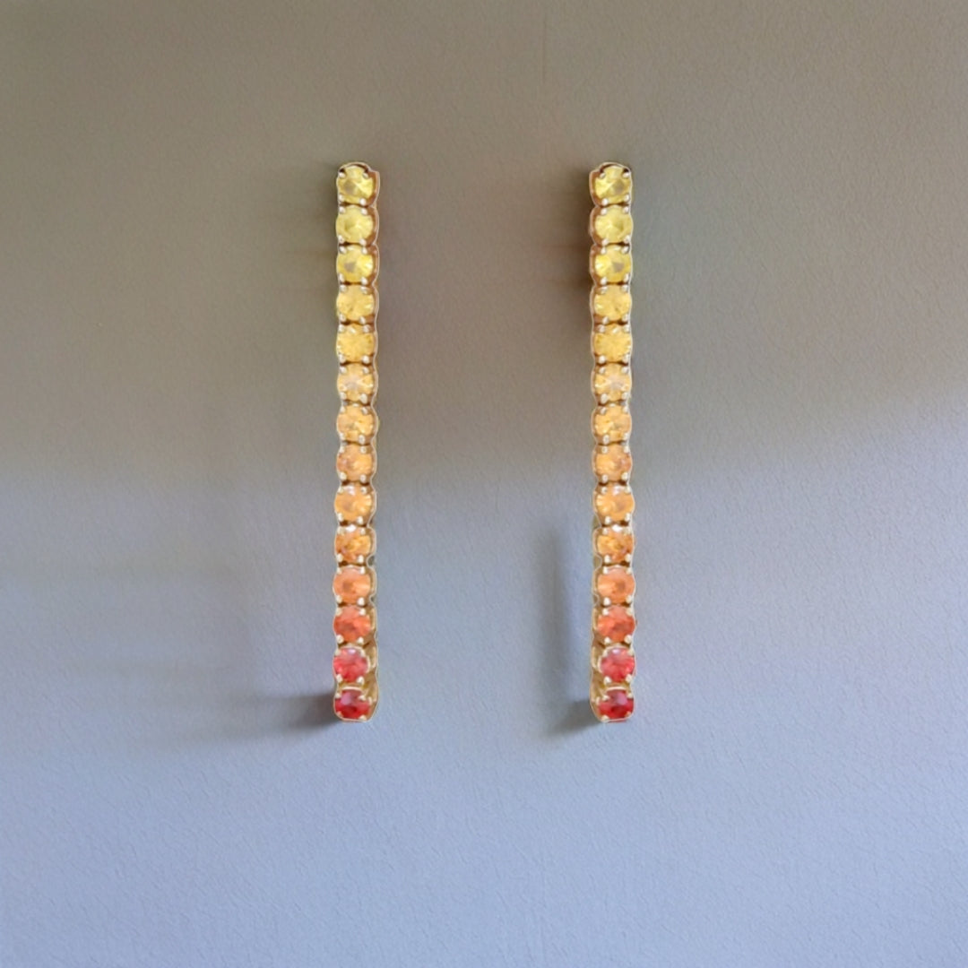 14K Gold Multicolor Sapphire Tennis Earrings