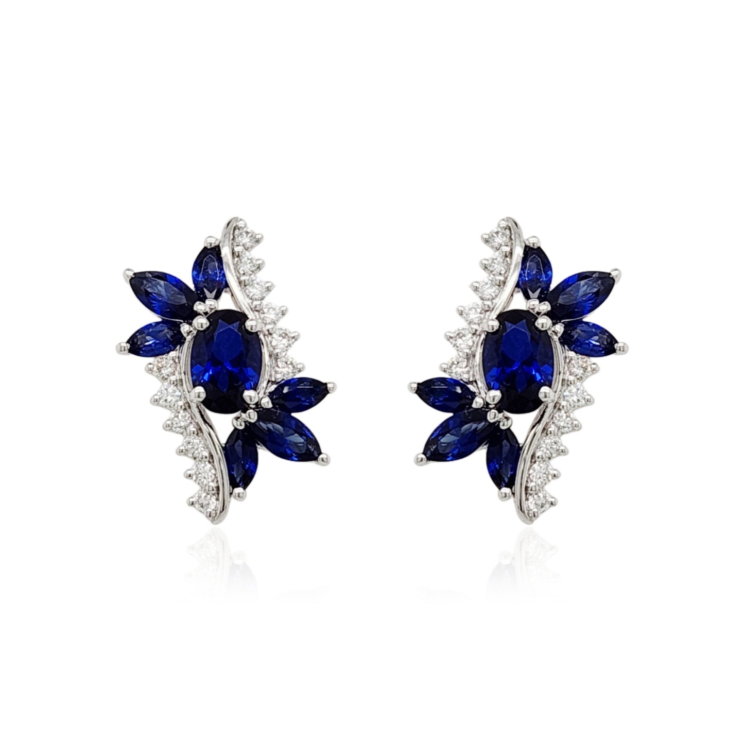 10K Gold Diamond and Created Sapphire Stud Earrings