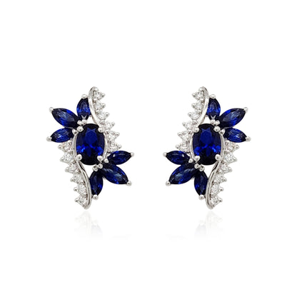 10K Gold Diamond and Created Sapphire Stud Earrings