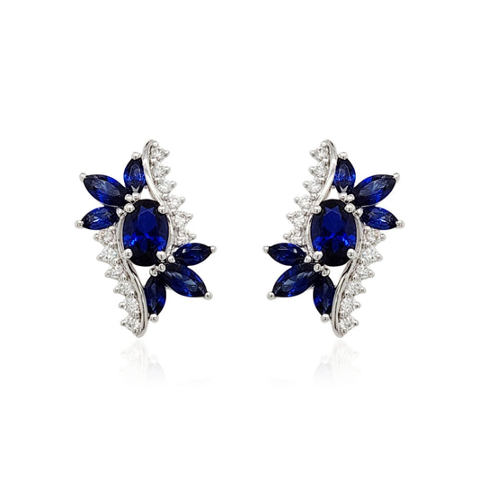 10K Gold Diamond and Created Sapphire Stud Earrings