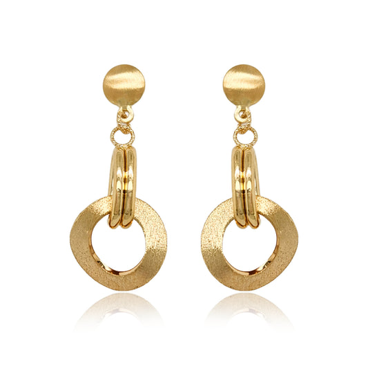 14K Gold Interlocking Circles Diamond Cut Earrings