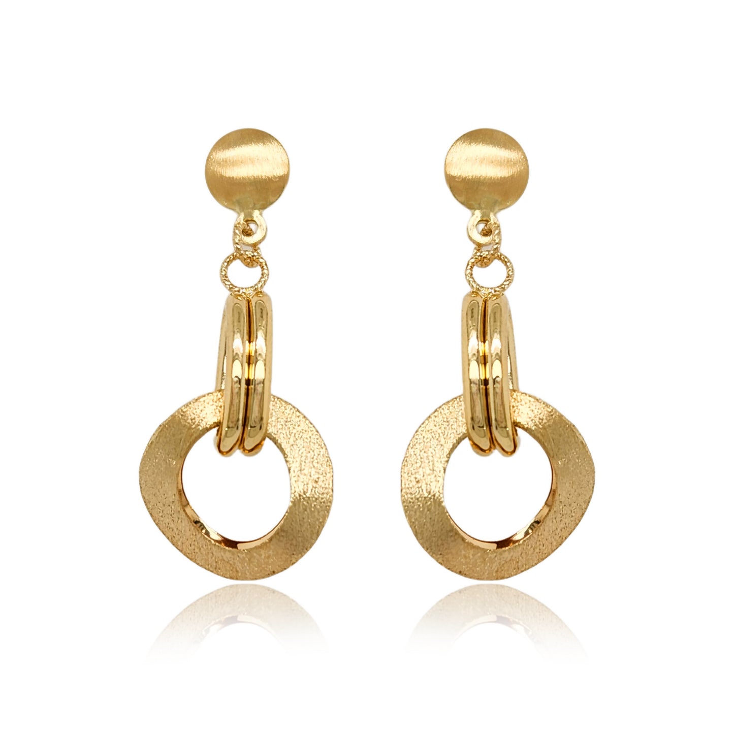 14K Gold Interlocking Circles Diamond Cut Earrings